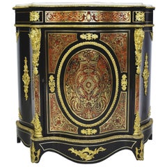 Antique Napoleon III Serpentine-Front Boulle Cabinet, Inlays and Marble, France, 1880