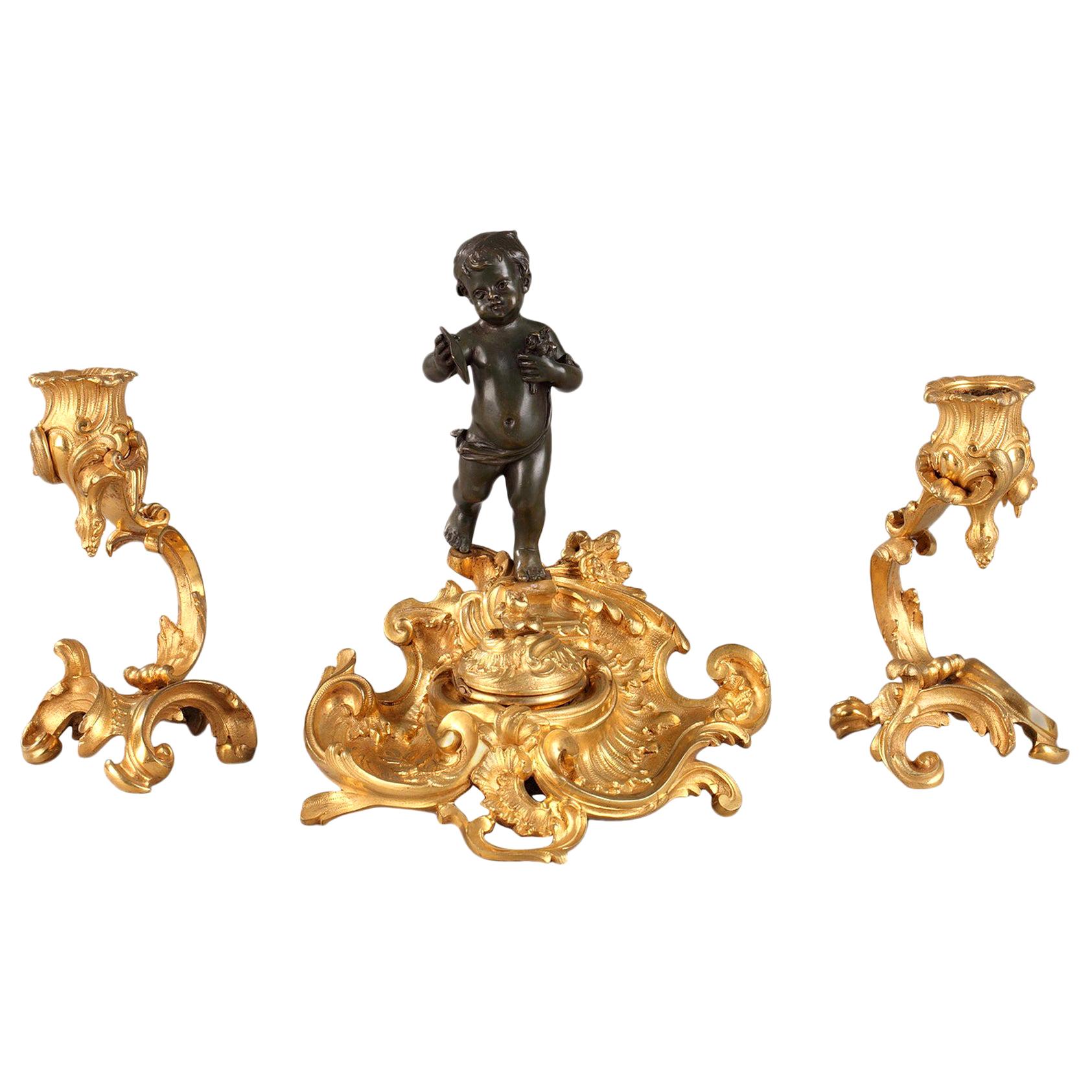 Napoléon III Set Inkstand and Pair of Candlesticks