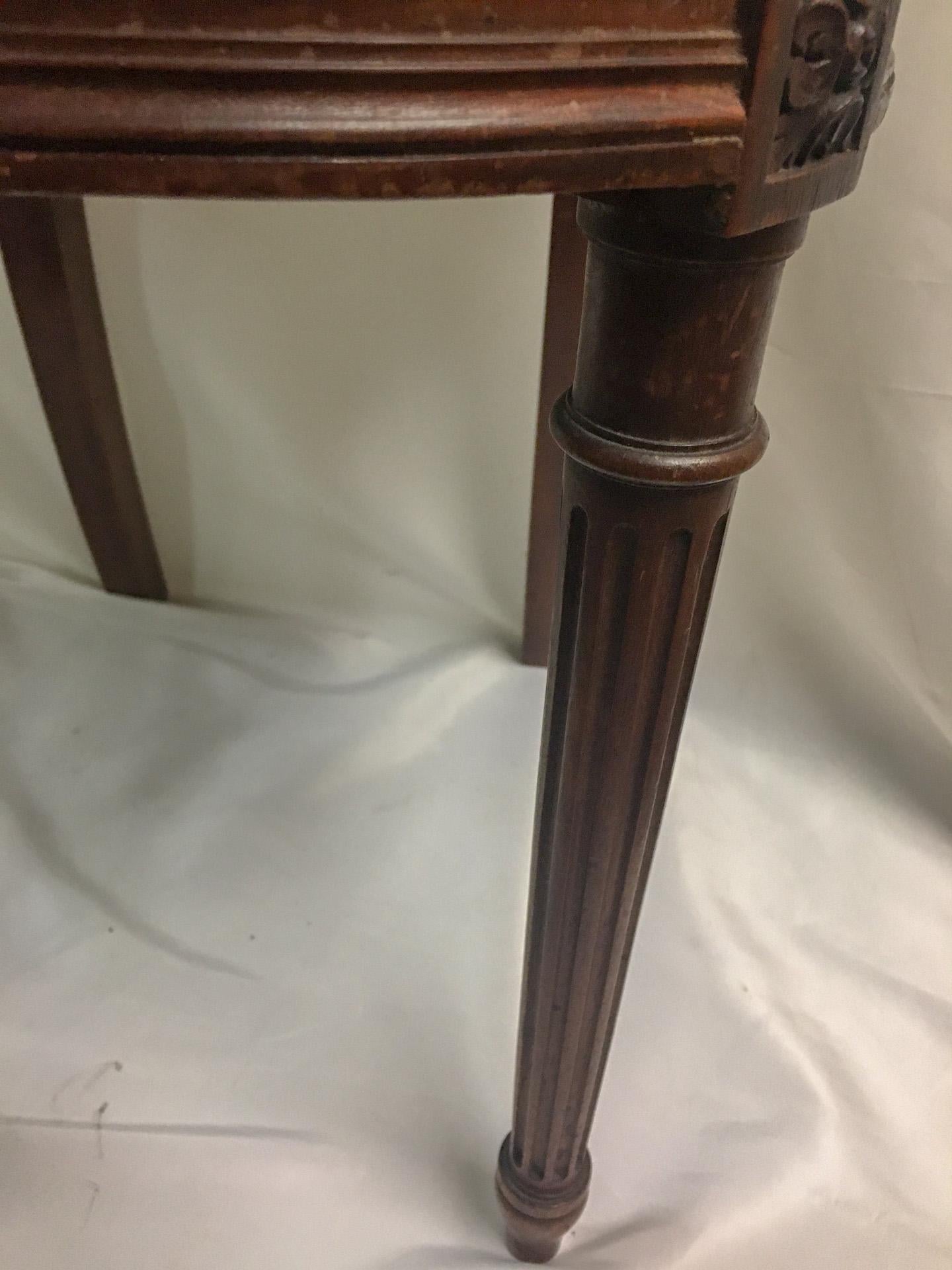 Napoleon III Set of Four Oak Embossed Leather Covered Chairs w/ Brass Tacks 5