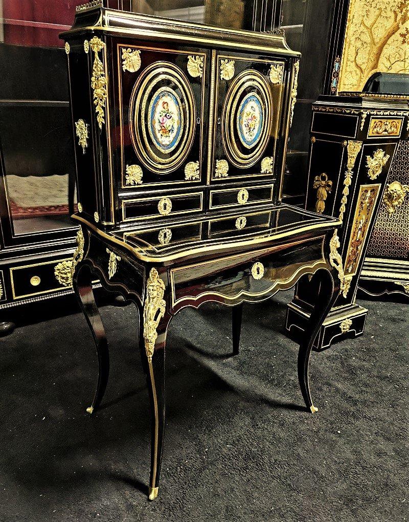 French Napoleon III Sèvres Porcelain Boulle Marquetry Secretary, France 19th Century