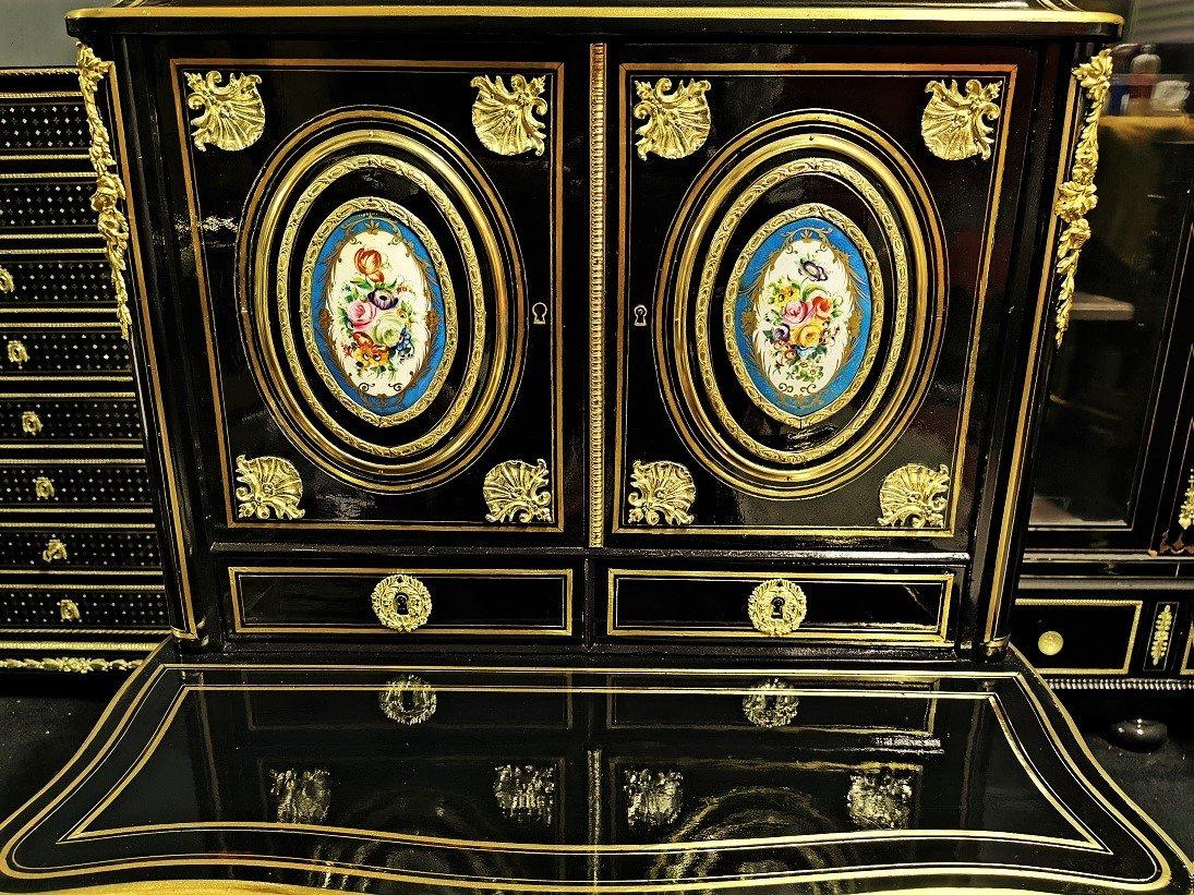 Napoleon III Sèvres Porcelain Boulle Marquetry Secretary, France 19th Century In Good Condition In Paris, FR