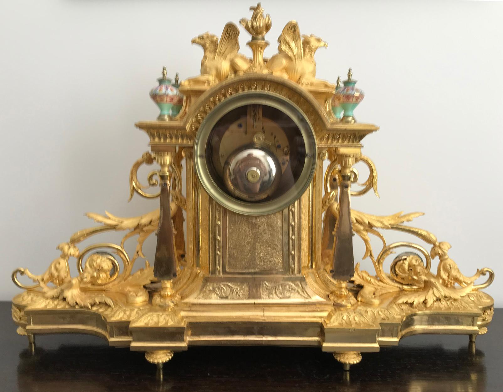 Napoleon III Porcelain Mounted Gilt Bronze Baroque Mantel Clock, circa 1870 8