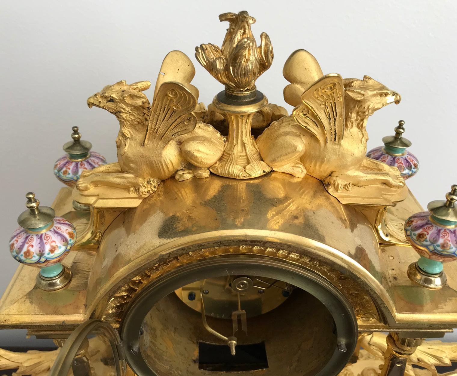 Napoleon III Porcelain Mounted Gilt Bronze Baroque Mantel Clock, circa 1870 1