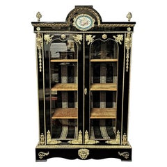 Napoleon III Sèvres Porcelain Versace Boulle Bookcase Vitrine, France 19th Cent 