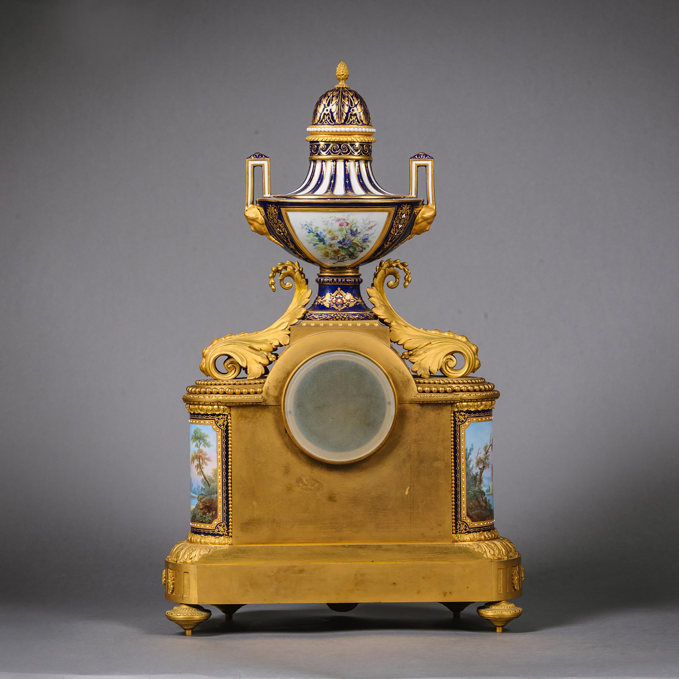 French Napoléon III Sèvres Style Clock Garniture For Sale