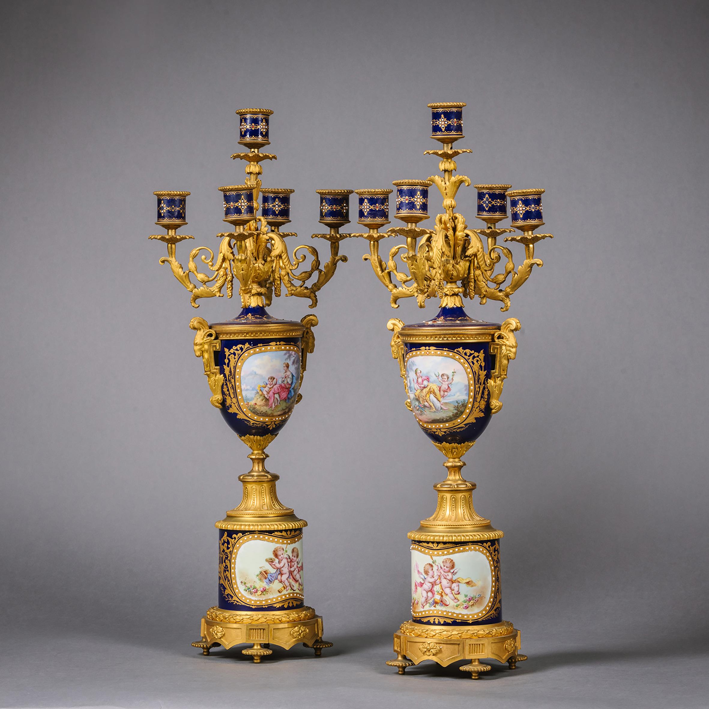 Napoléon III Sèvres Style Clock Garniture In Good Condition For Sale In Brighton, West Sussex