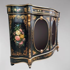 Napoleon III Showcase Buffet Black with Flower Pink Blue Purple Decor