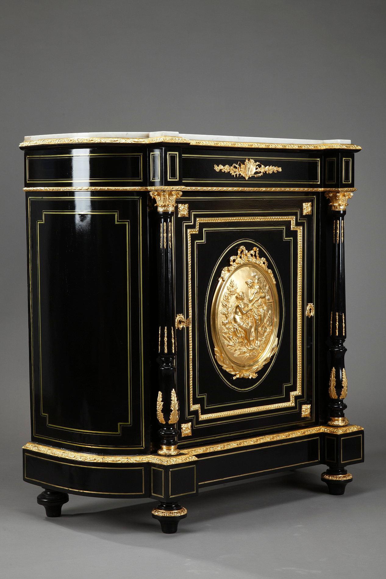 French Napoleon III Sideboard in Blackened Wood and Gilded Bronzes For Sale