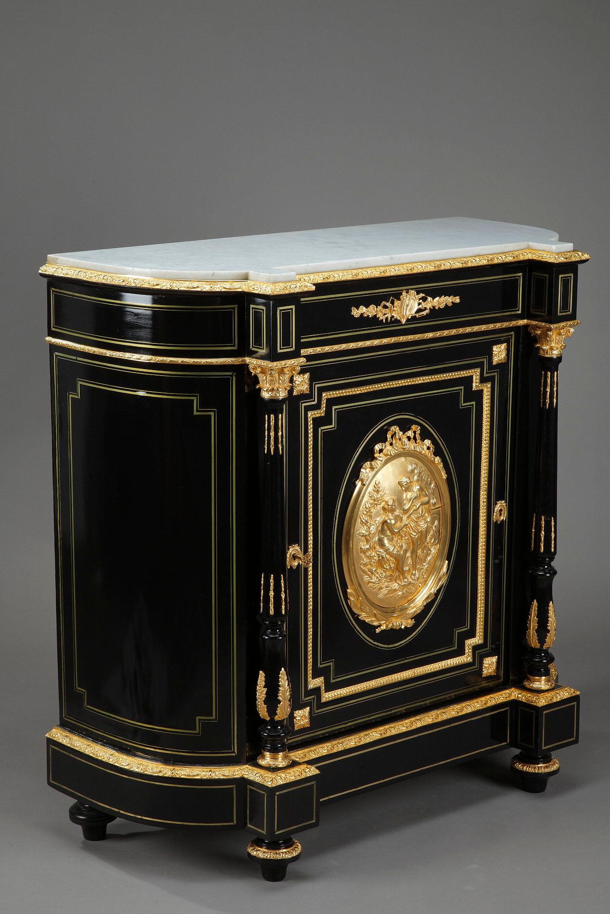 Gilt Napoleon III Sideboard in Blackened Wood and Gilded Bronzes For Sale