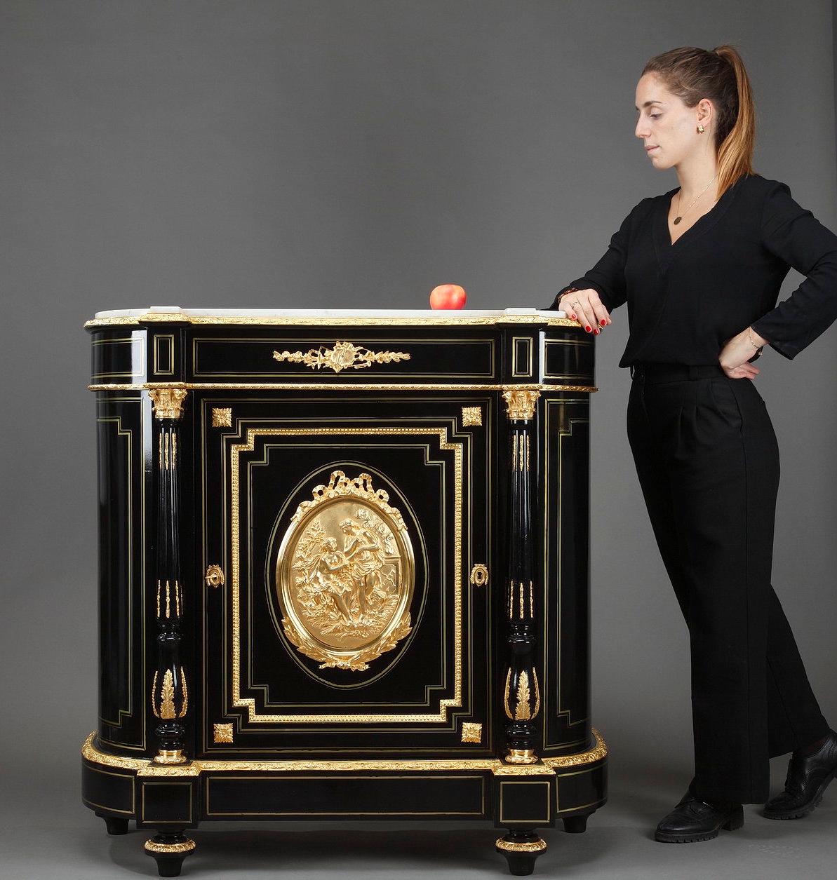 Mid-19th Century Napoleon III Sideboard in Blackened Wood and Gilded Bronzes For Sale