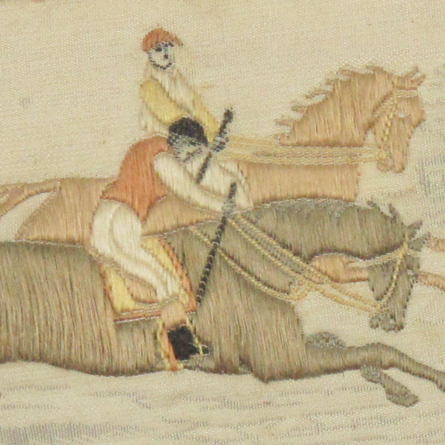 Napoléon III - Broderie d'art en soie - Course de chevaux, France, 19e siècle, encadré en vente 5