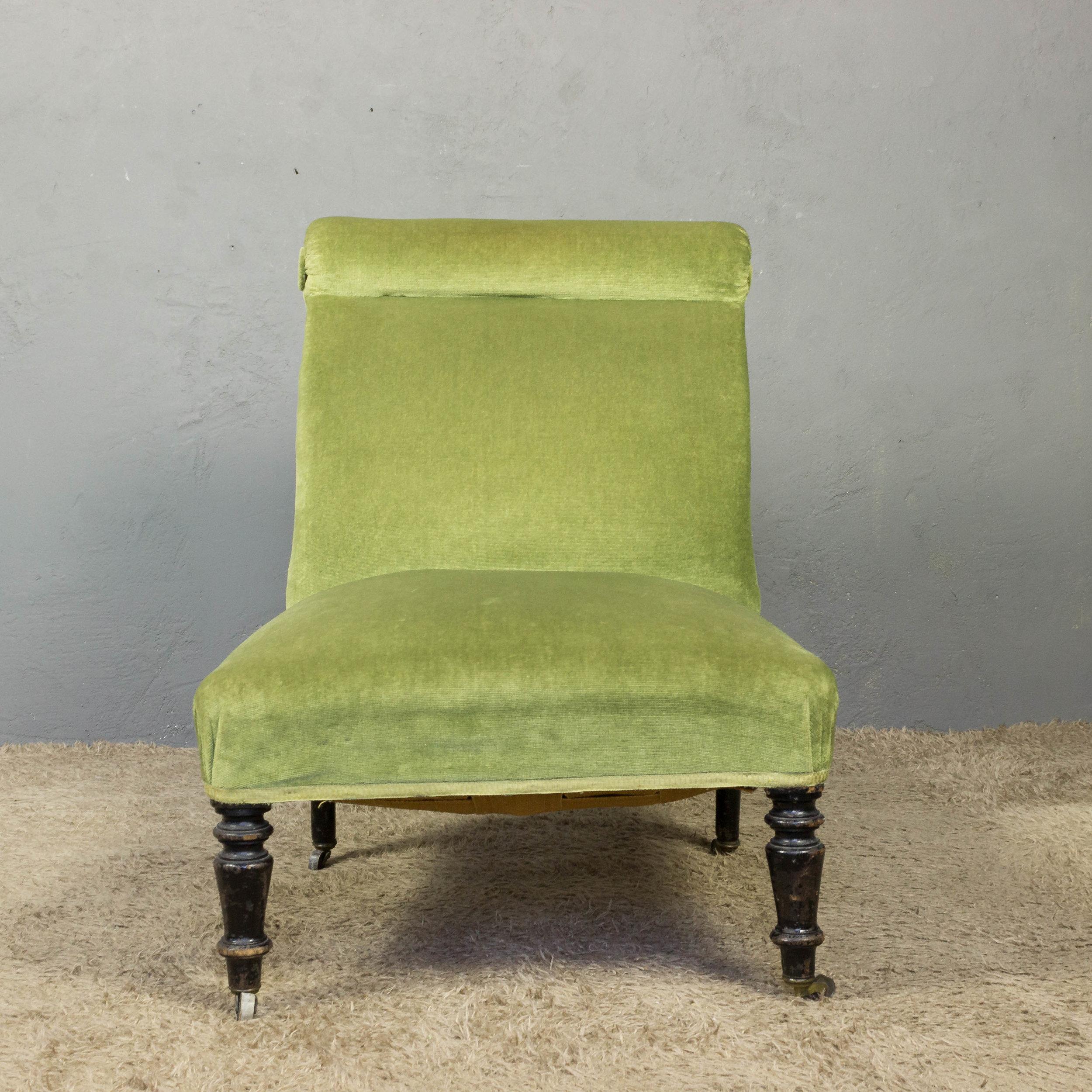 Chaise pantoufle Napoléon III en velours vert en vente 7