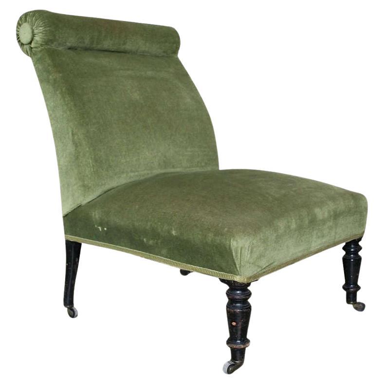 Napoleon III Slipper Chair in Green Velvet