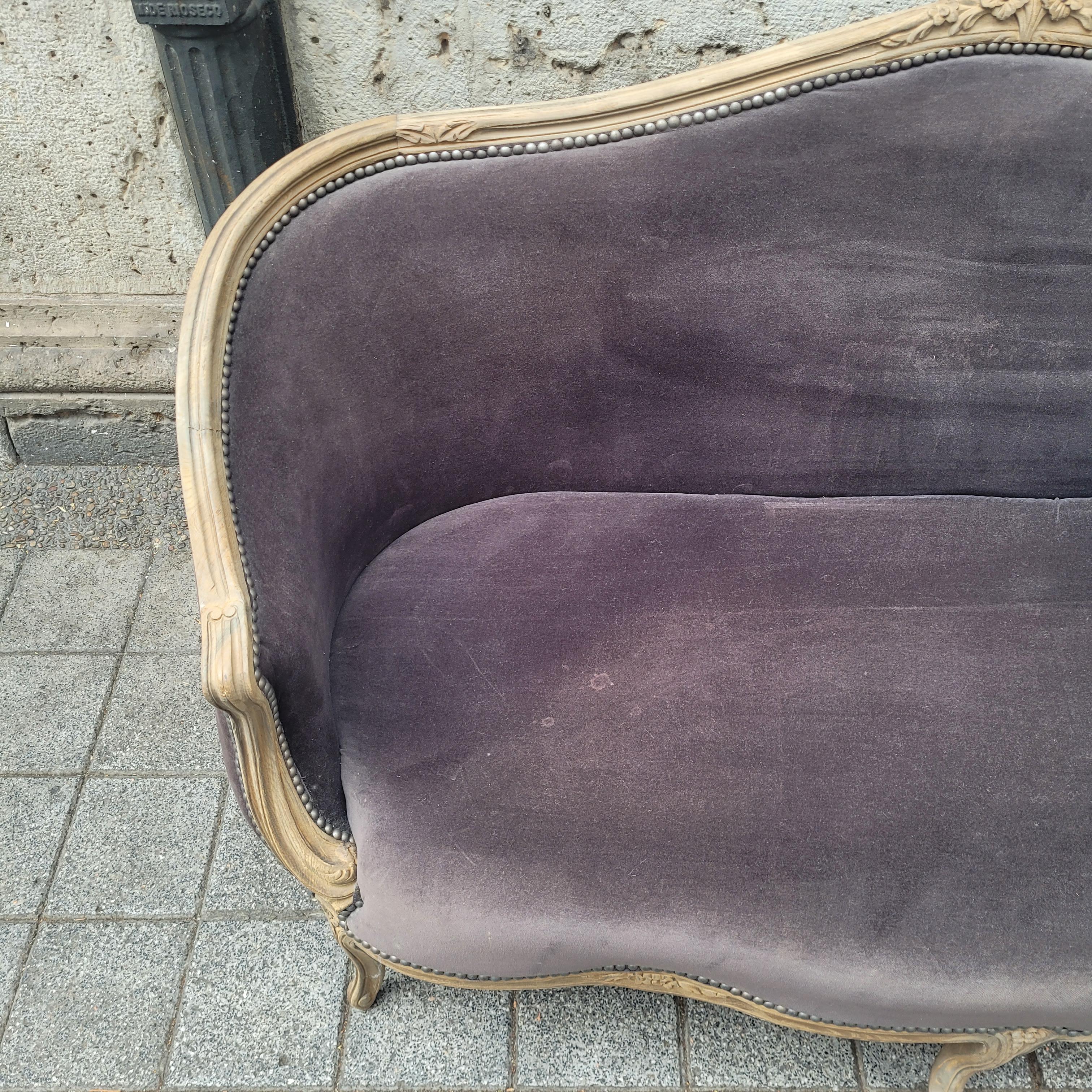 Divano Napoleone III Corbeille rovere grigio lavato Francia in vendita 4