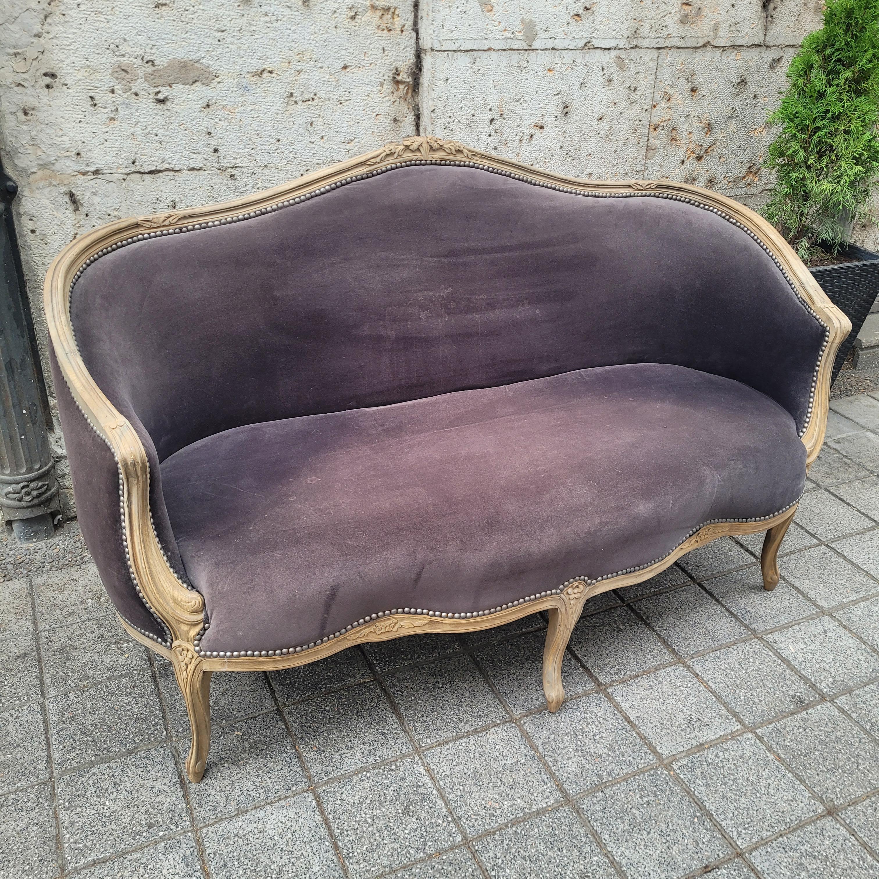 Divano Napoleone III Corbeille rovere grigio lavato Francia in vendita 10