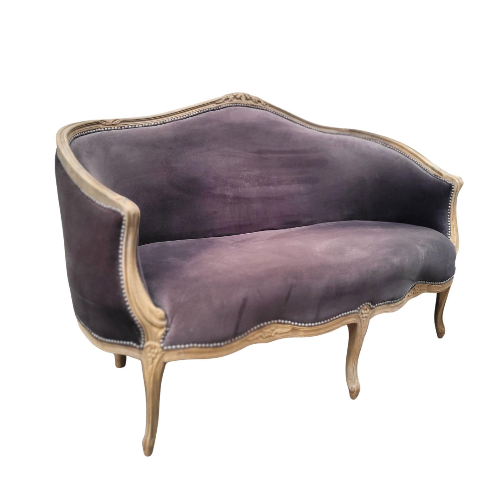 Divano Napoleone III Corbeille rovere grigio lavato Francia in vendita 13