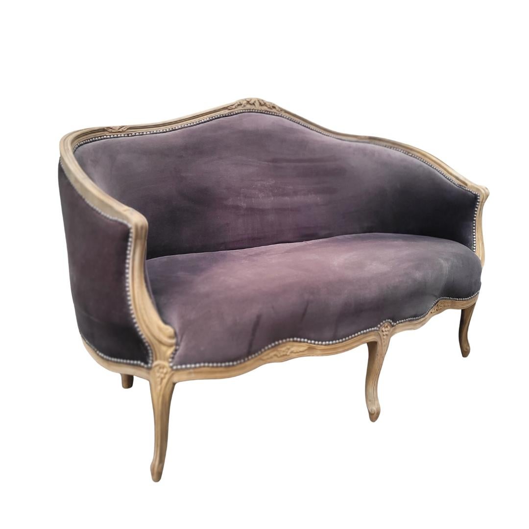 Francese Divano Napoleone III Corbeille rovere grigio lavato Francia in vendita