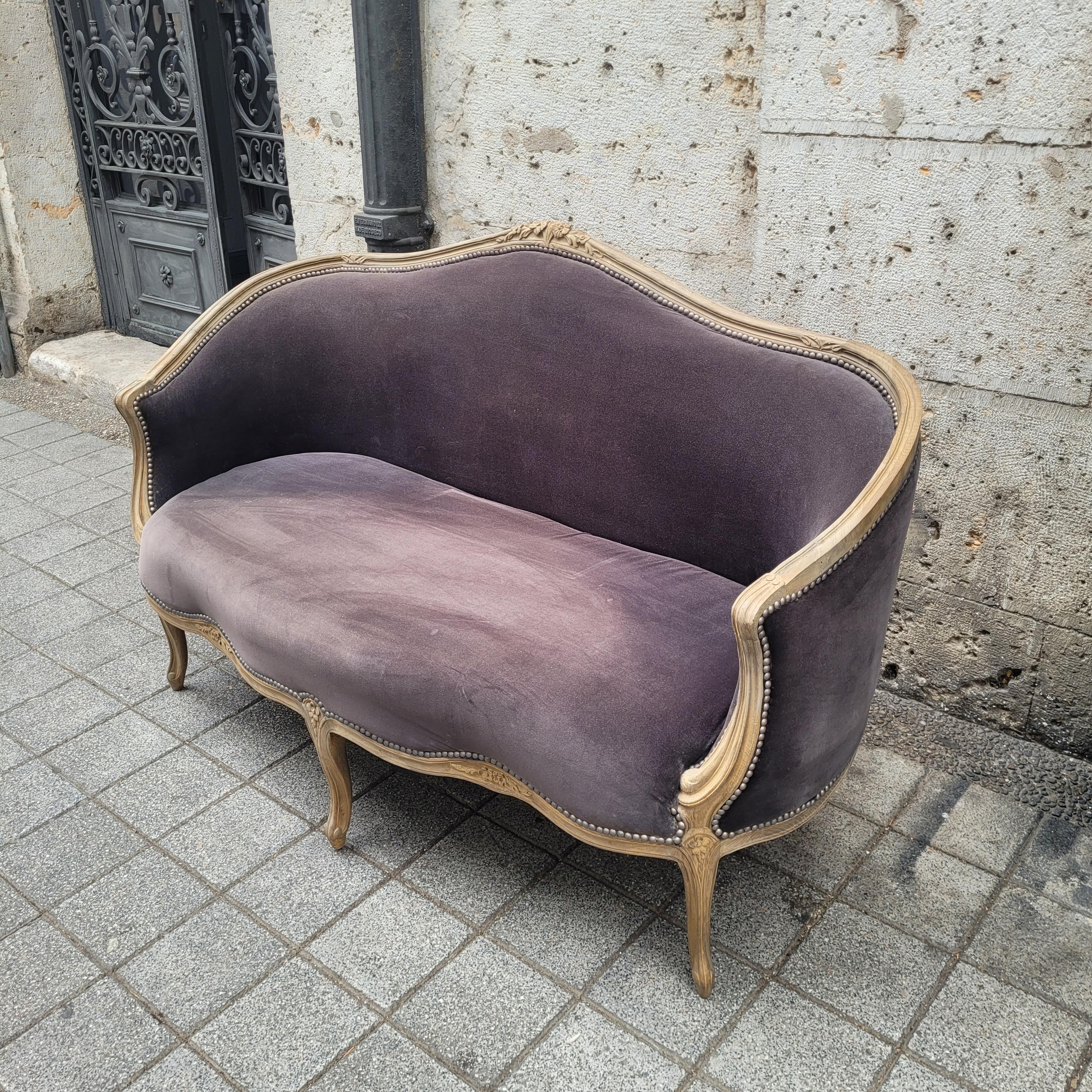 Divano Napoleone III Corbeille rovere grigio lavato Francia in vendita 1