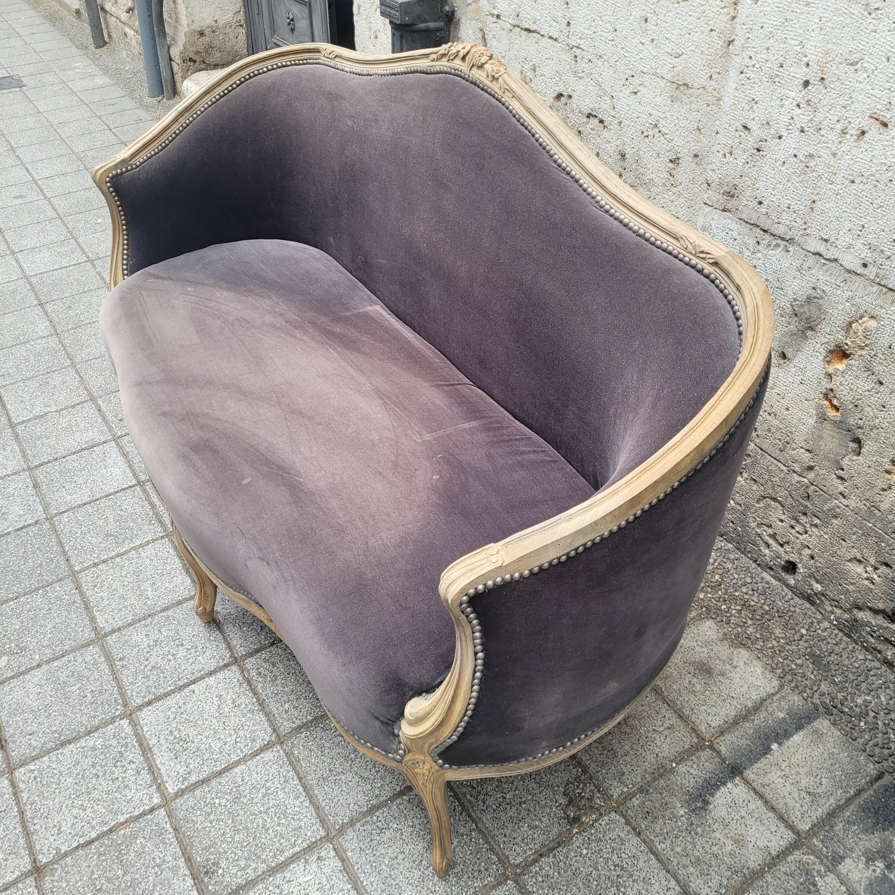 Divano Napoleone III Corbeille rovere grigio lavato Francia in vendita 2