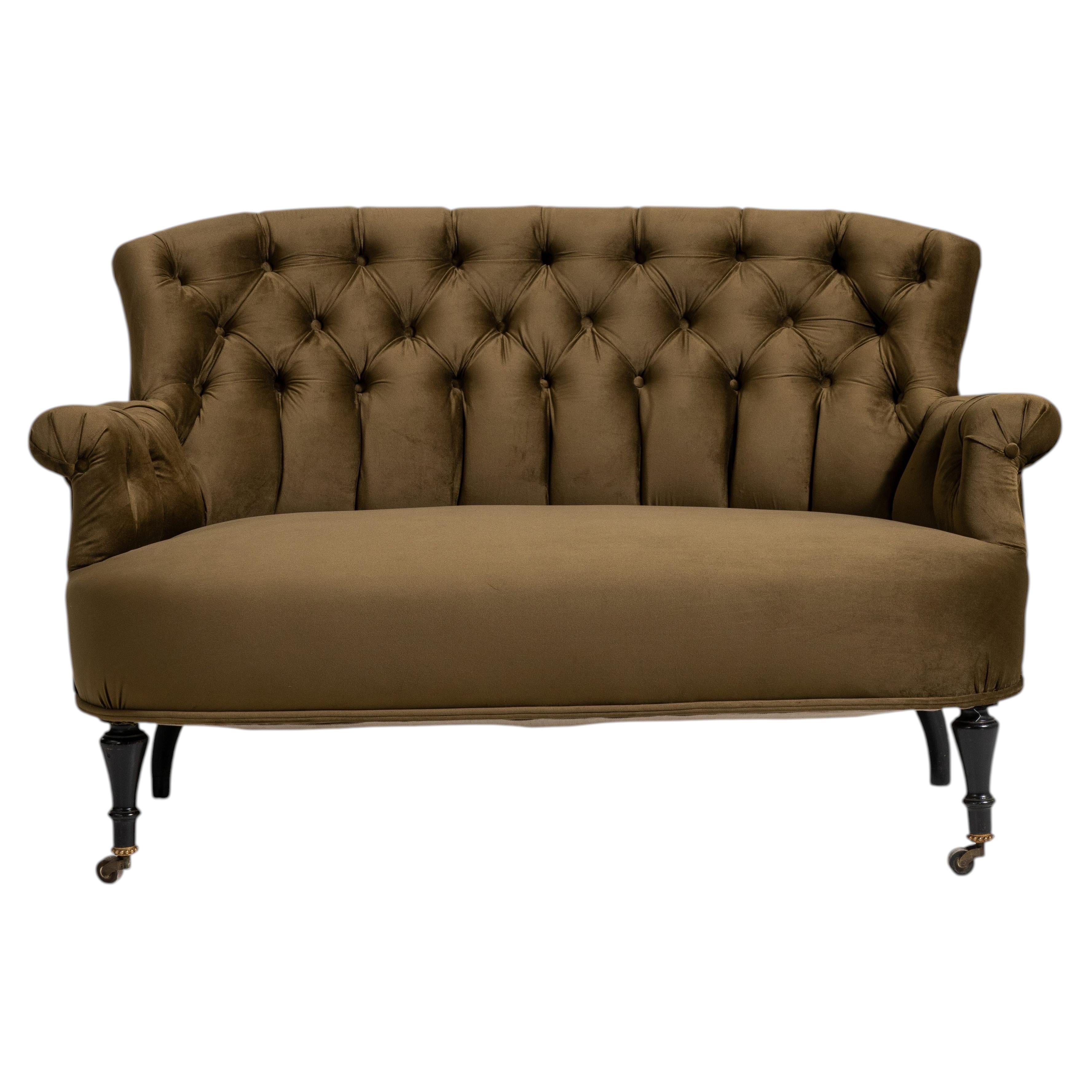 Napoleon III Sofa, Velvet Upholstery, Curved Design, Circa 1880 For Sale