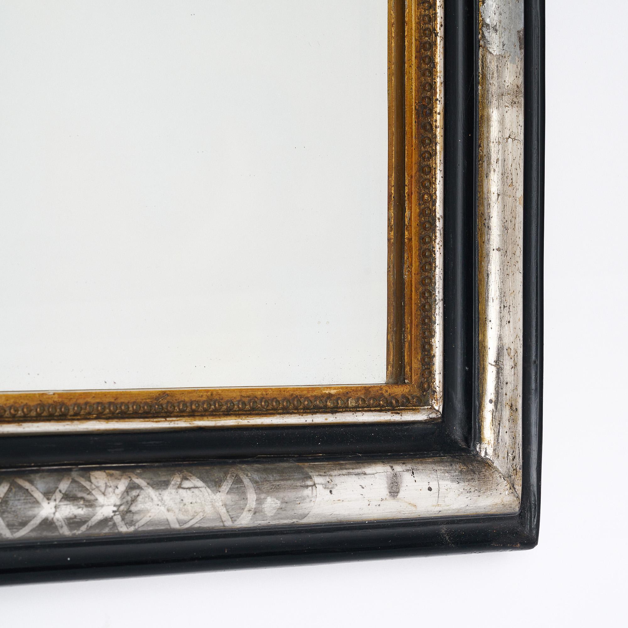 Inizio XX secolo Specchio nero e argento in stile Napoleone III in vendita