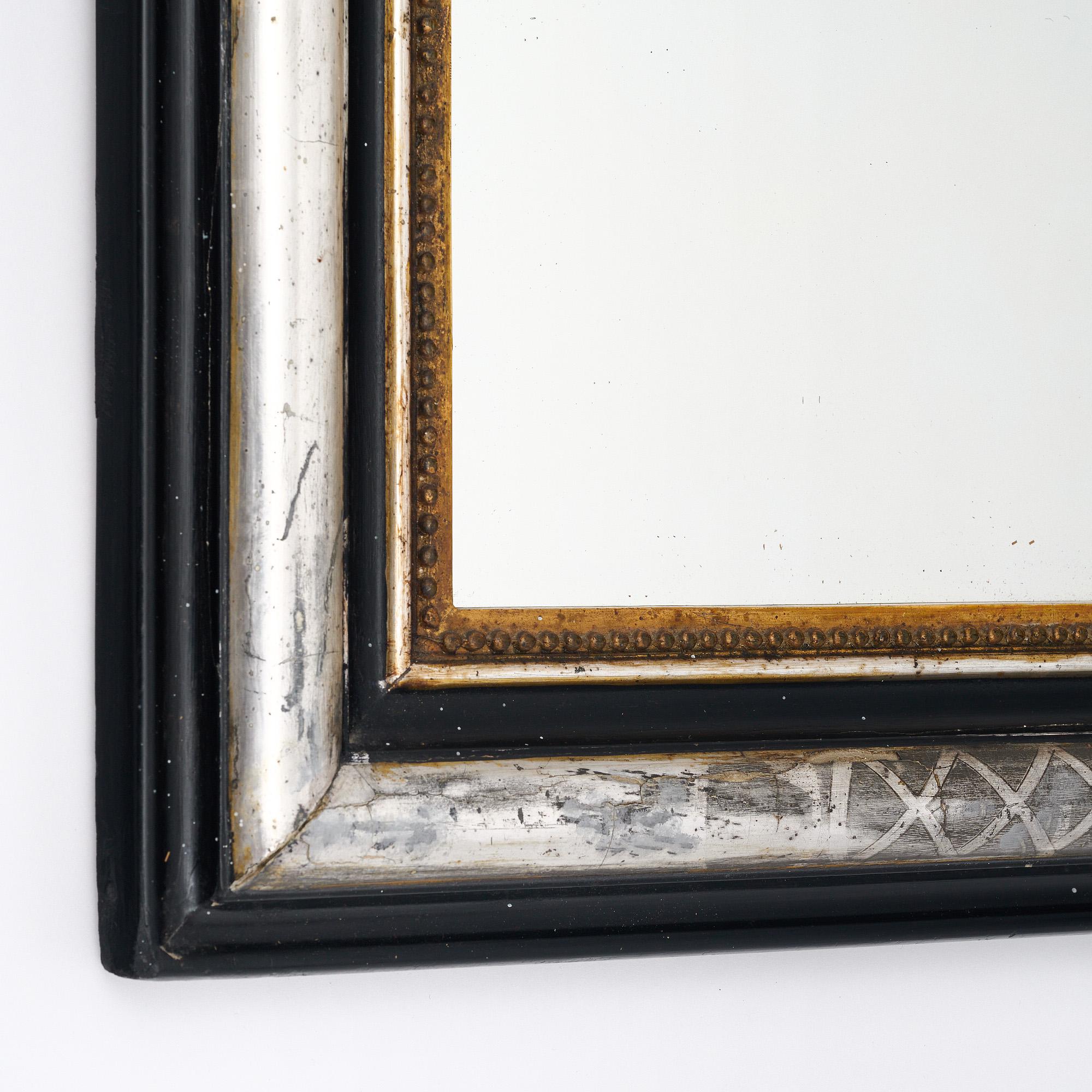 Specchio nero e argento in stile Napoleone III in vendita 1