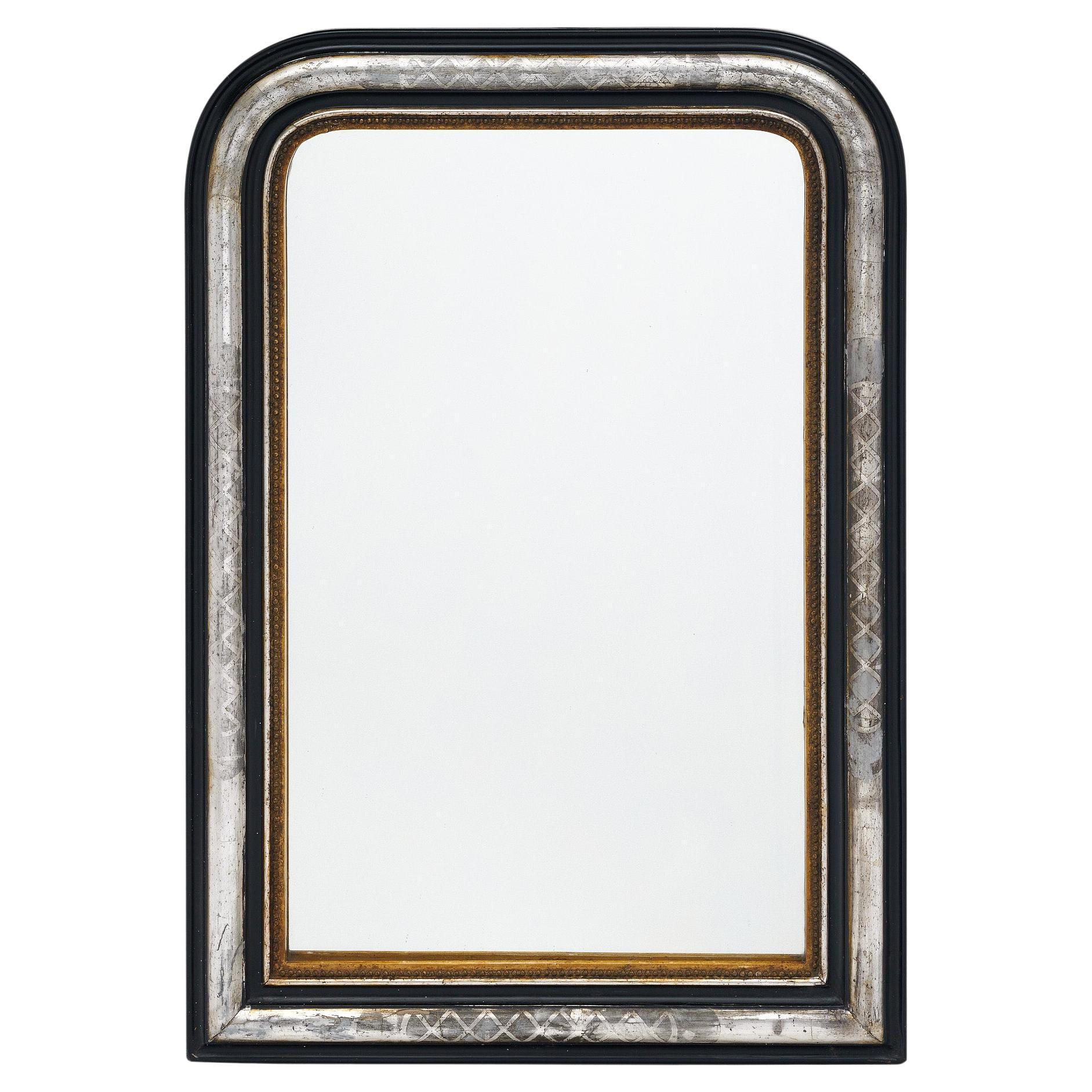 Specchio nero e argento in stile Napoleone III in vendita