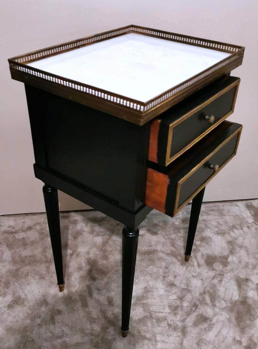 Napoleon III Style Black Wooden French Nightstand  Two Drawers And Marble For Sale 4