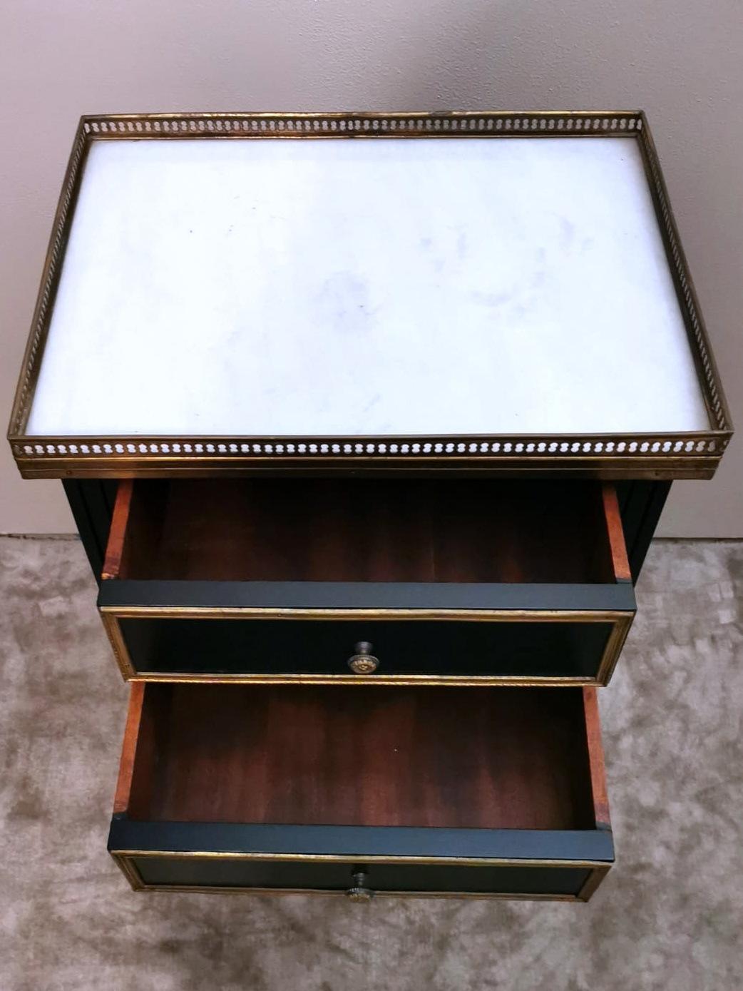 Napoleon III Style Black Wooden French Nightstand  Two Drawers And Marble For Sale 5