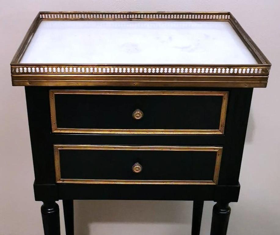 Napoleon III Style Black Wooden French Nightstand  Two Drawers And Marble In Good Condition For Sale In Prato, Tuscany