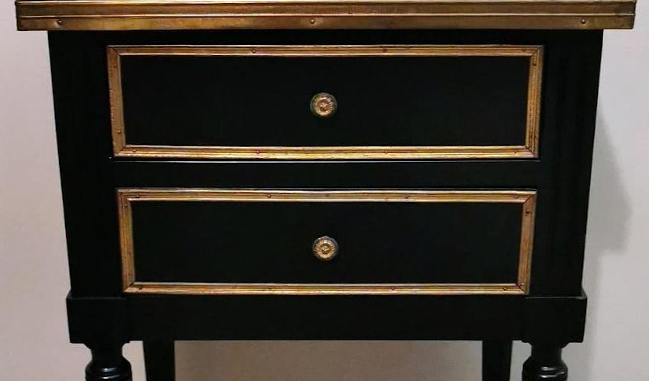 19th Century Napoleon III Style Black Wooden French Nightstand  Two Drawers And Marble For Sale