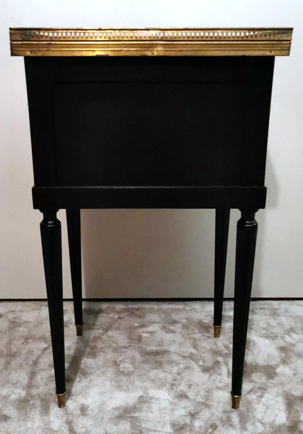 Napoleon III Style Black Wooden French Nightstand  Two Drawers And Marble For Sale 1