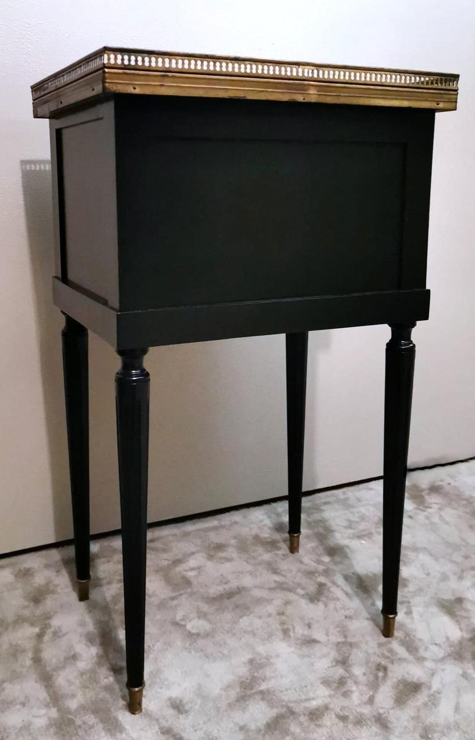 Napoleon III Style Black Wooden French Nightstand  Two Drawers And Marble For Sale 2