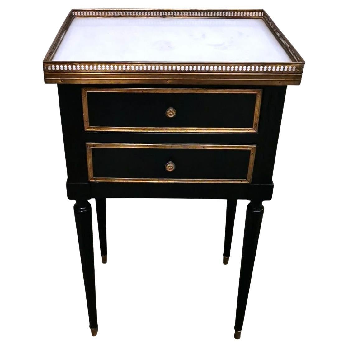 Napoleon III Style Black Wooden French Nightstand  Two Drawers And Marble For Sale