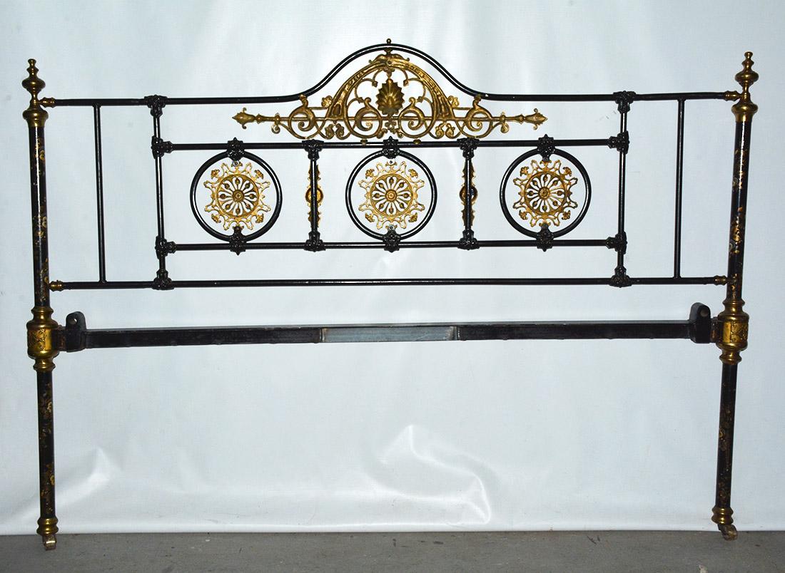 Painted Napoleon III Style Brass and Iron Decorated King Headboard