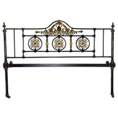 Vintage Napoleon III Style Brass and Iron Decorated King Headboard