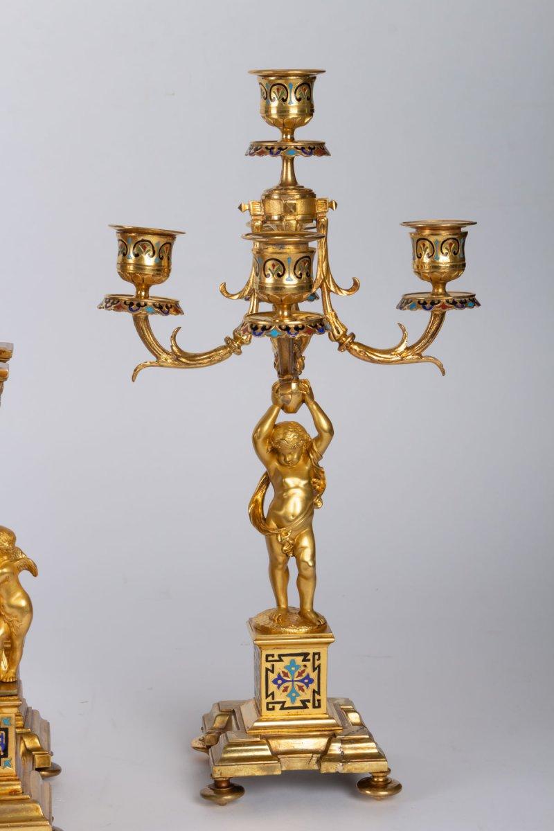 Napoleon III Style Bronze and Cloisonné Enamel Mantel Set 4