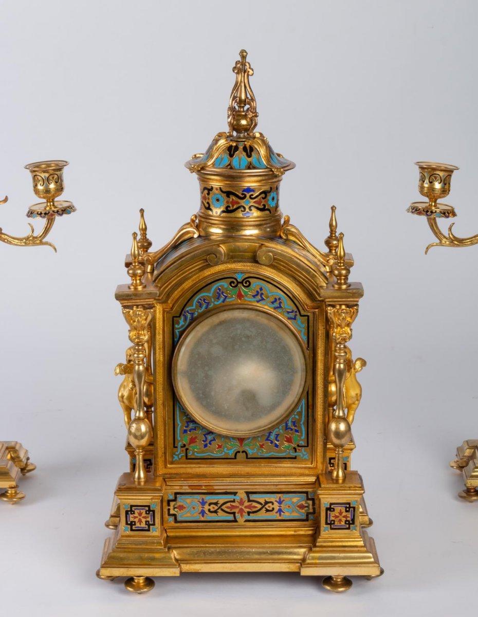 Napoleon III Style Bronze and Cloisonné Enamel Mantel Set 5