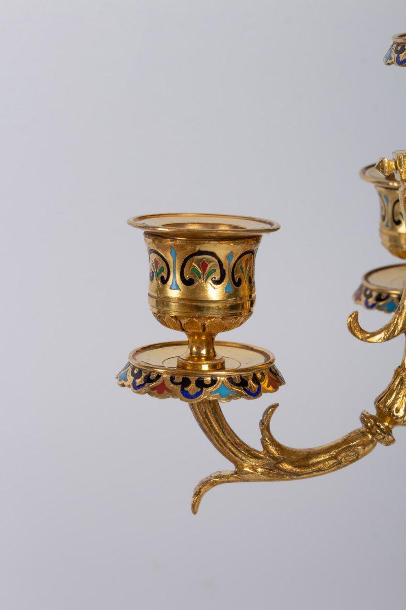 Cloissoné Napoleon III Style Bronze and Cloisonné Enamel Mantel Set