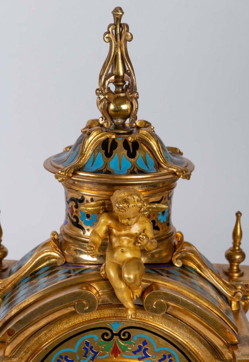 Napoleon III Style Bronze and Cloisonné Enamel Mantel Set In Good Condition In Saint-Ouen, FR