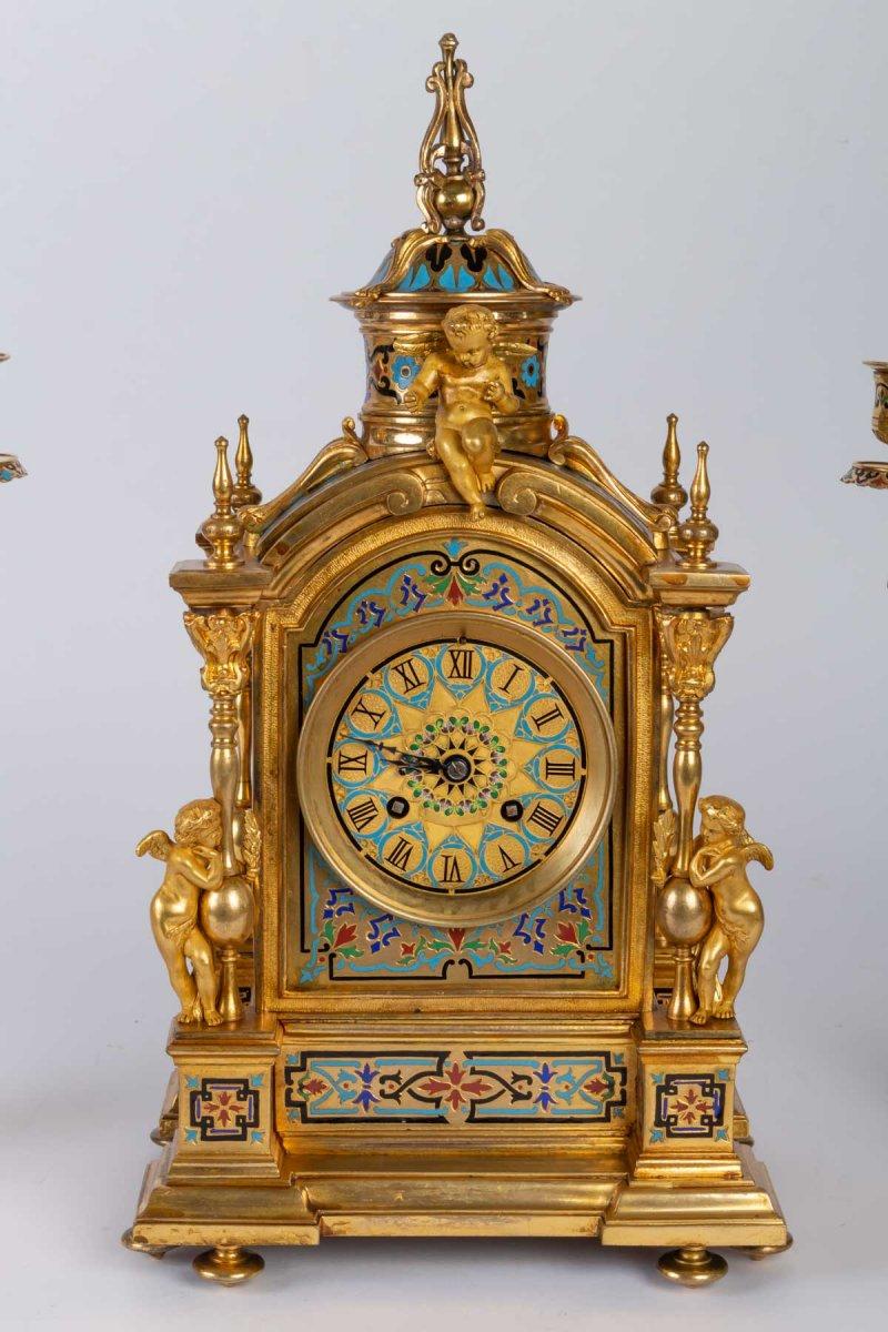 Napoleon III Style Bronze and Cloisonné Enamel Mantel Set 2