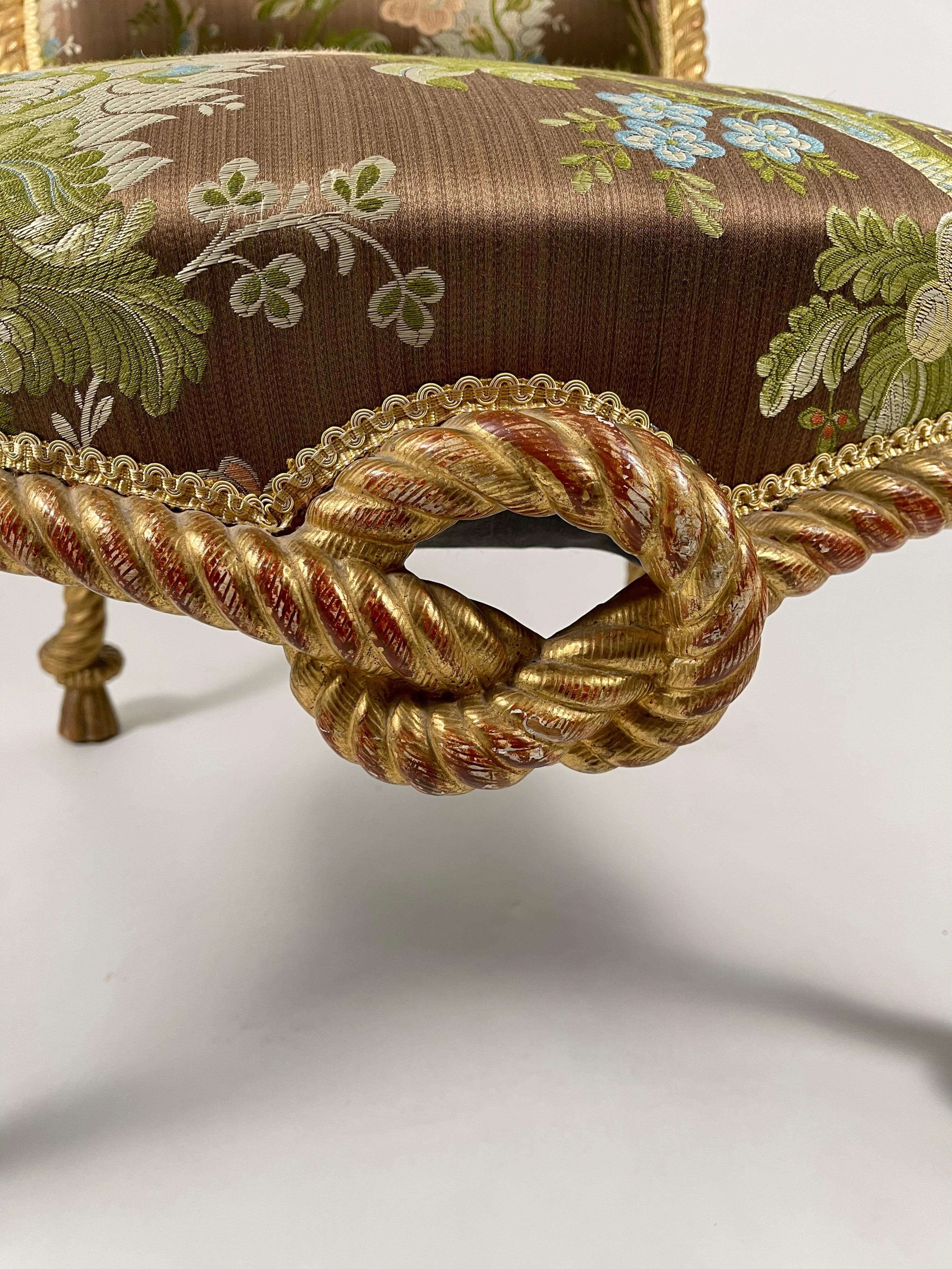 Napoleon III Style Carved and Gilded Rope and Tassel Armchair 7