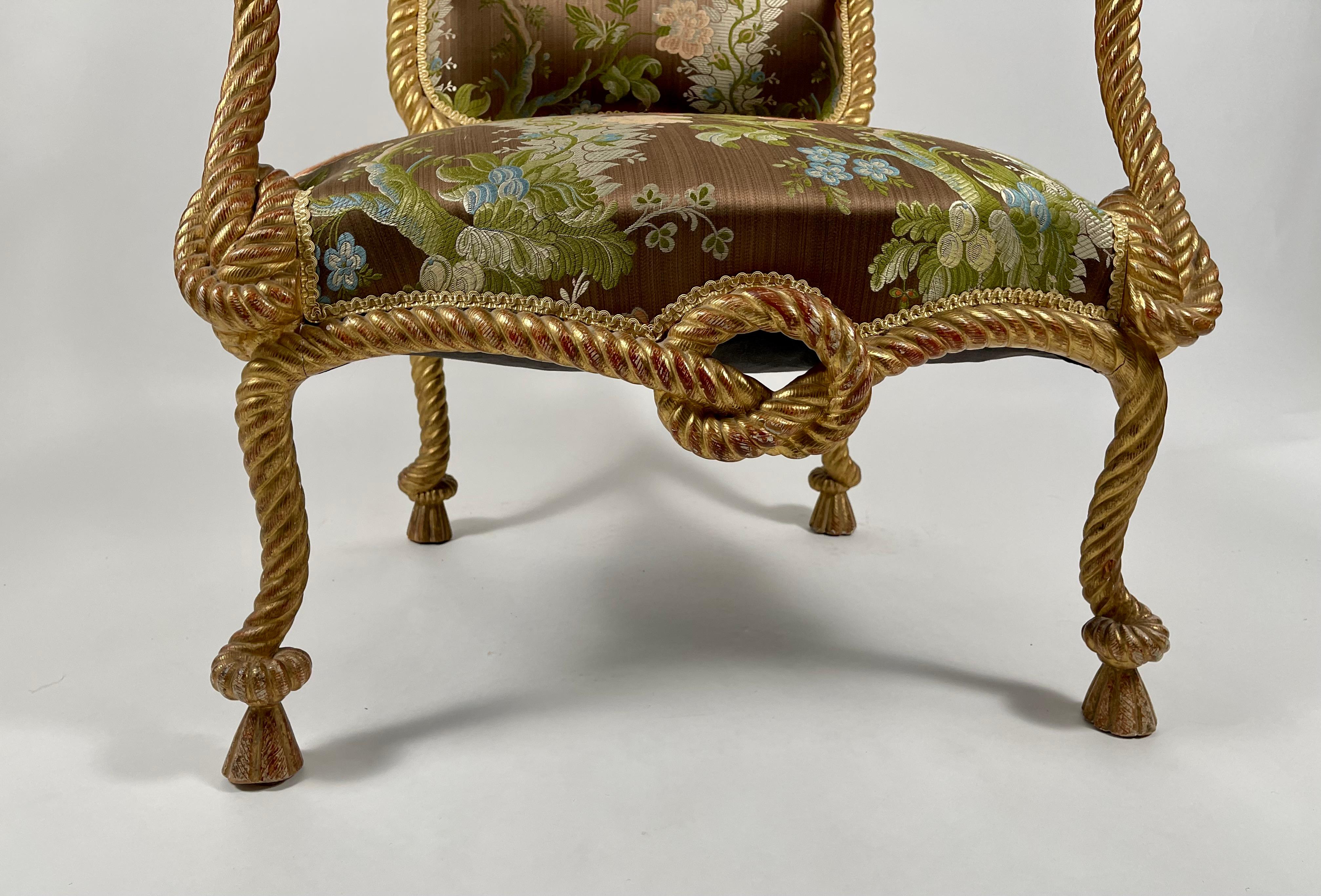 Napoleon III Style Carved and Gilded Rope and Tassel Armchair 8
