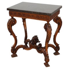 Napoleon III style Carved Walnut side table with Ardune top, France ca. 1900