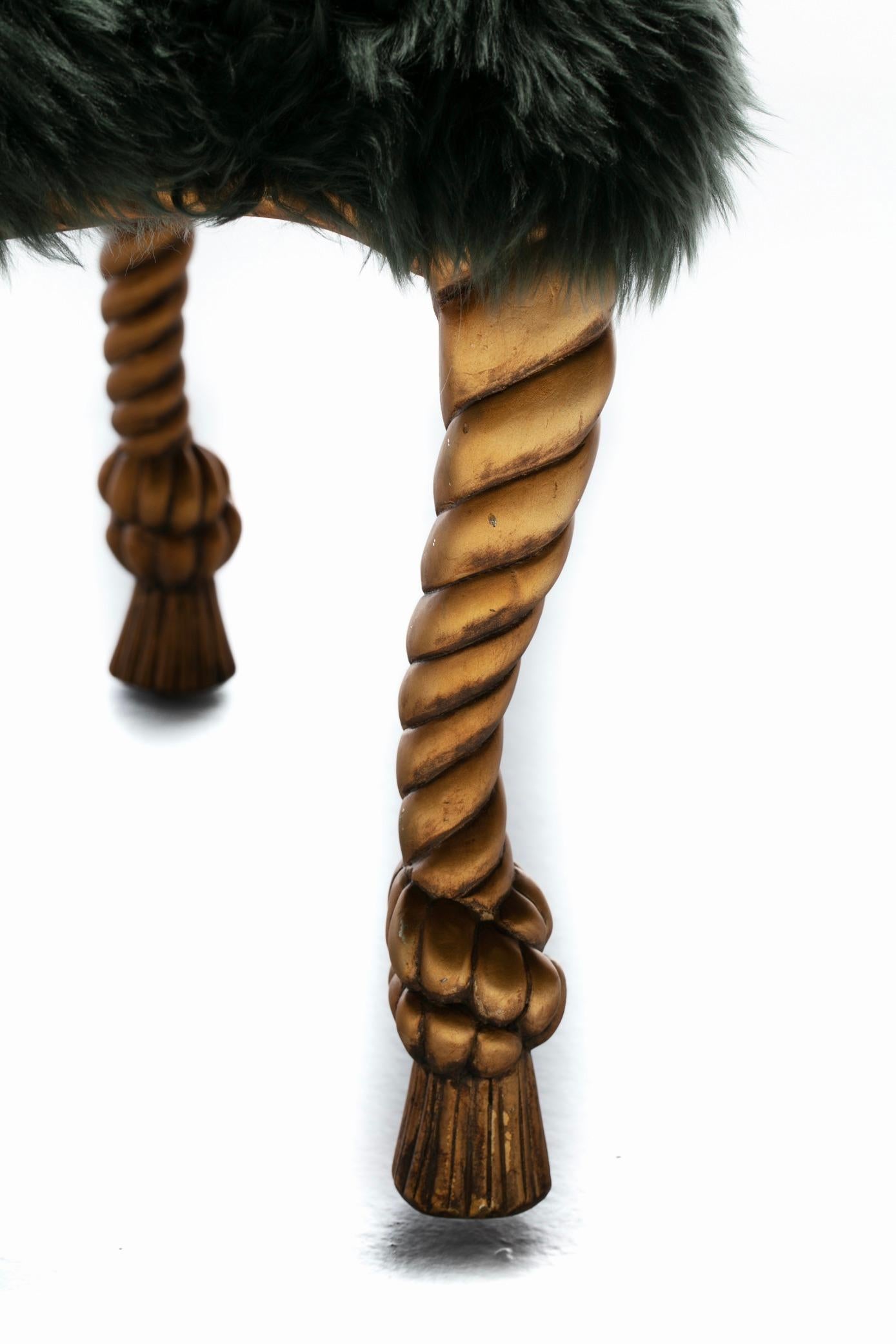 Silla Estilo Napoleón III en Piel de Oveja Esmeralda sobre Estructura de Cuerda y Borla Dorada en venta 7