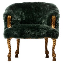 Silla Estilo Napoleón III en Piel de Oveja Esmeralda sobre Estructura de Cuerda y Borla Dorada