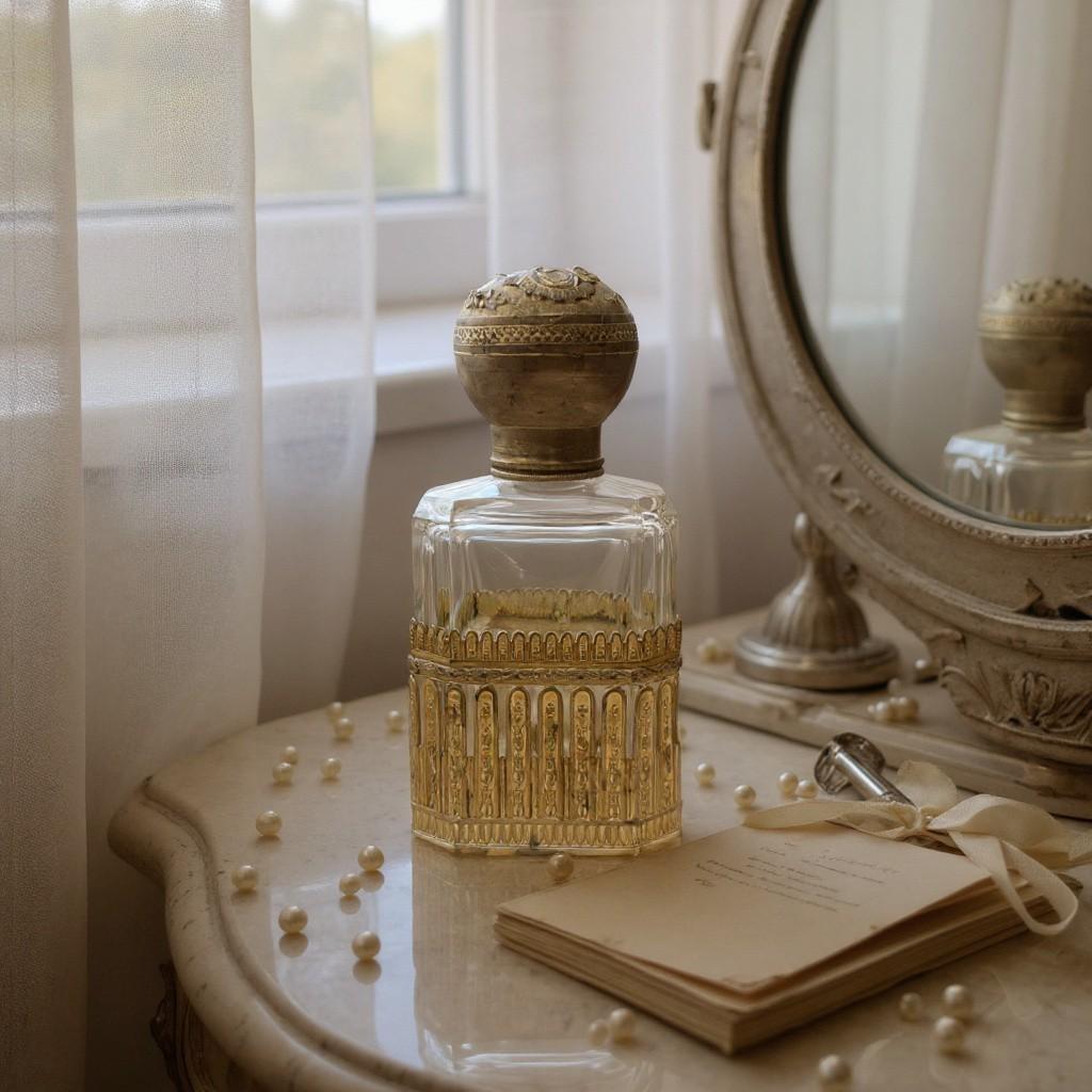 French Napoleon III-Style Cut Crystal Perfume Flacon in Gilt Bronze, 19th Century For Sale
