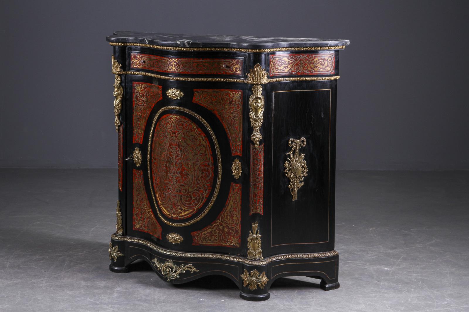 French Napoleon III Style Ebonized Cabinet with Marble Top For Sale