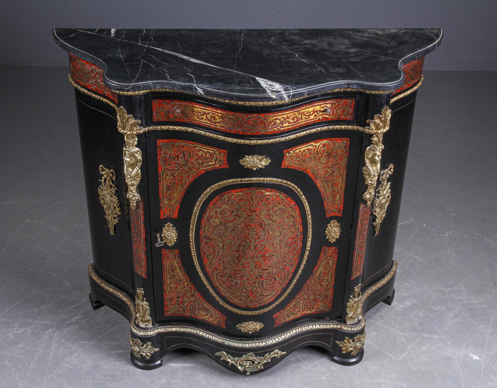Mid-19th Century Napoleon III Style Ebonized Cabinet with Marble Top For Sale