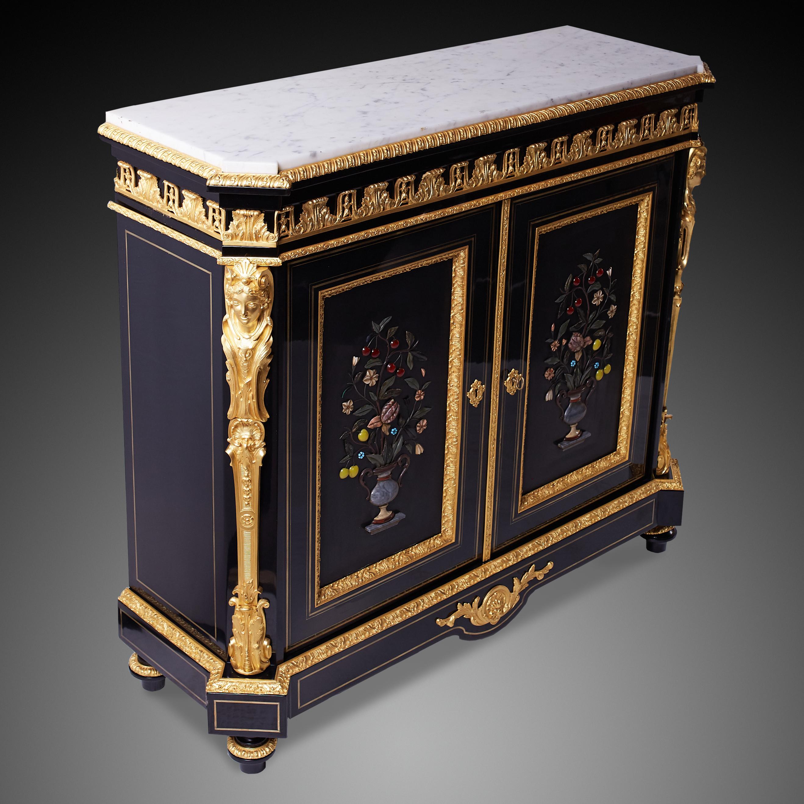 Bronze Napoleon III Style Ebony Ormolu Cabinet. For Sale